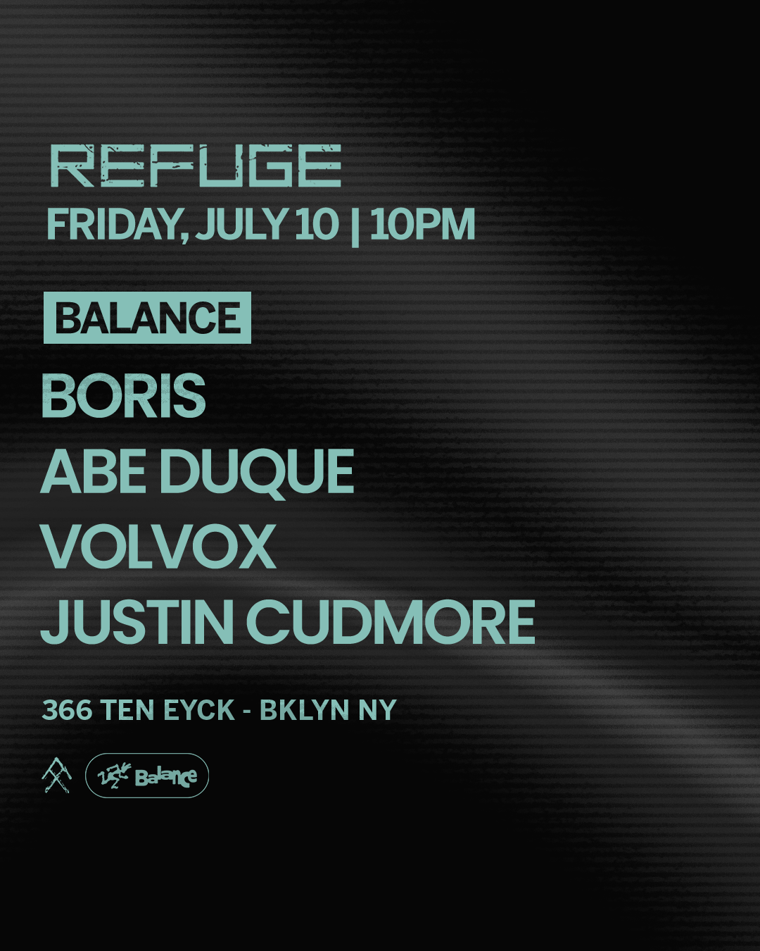 Refuge Fridays presents Balance: Boris, Volvox, Justin Cudmore, Abe Duque