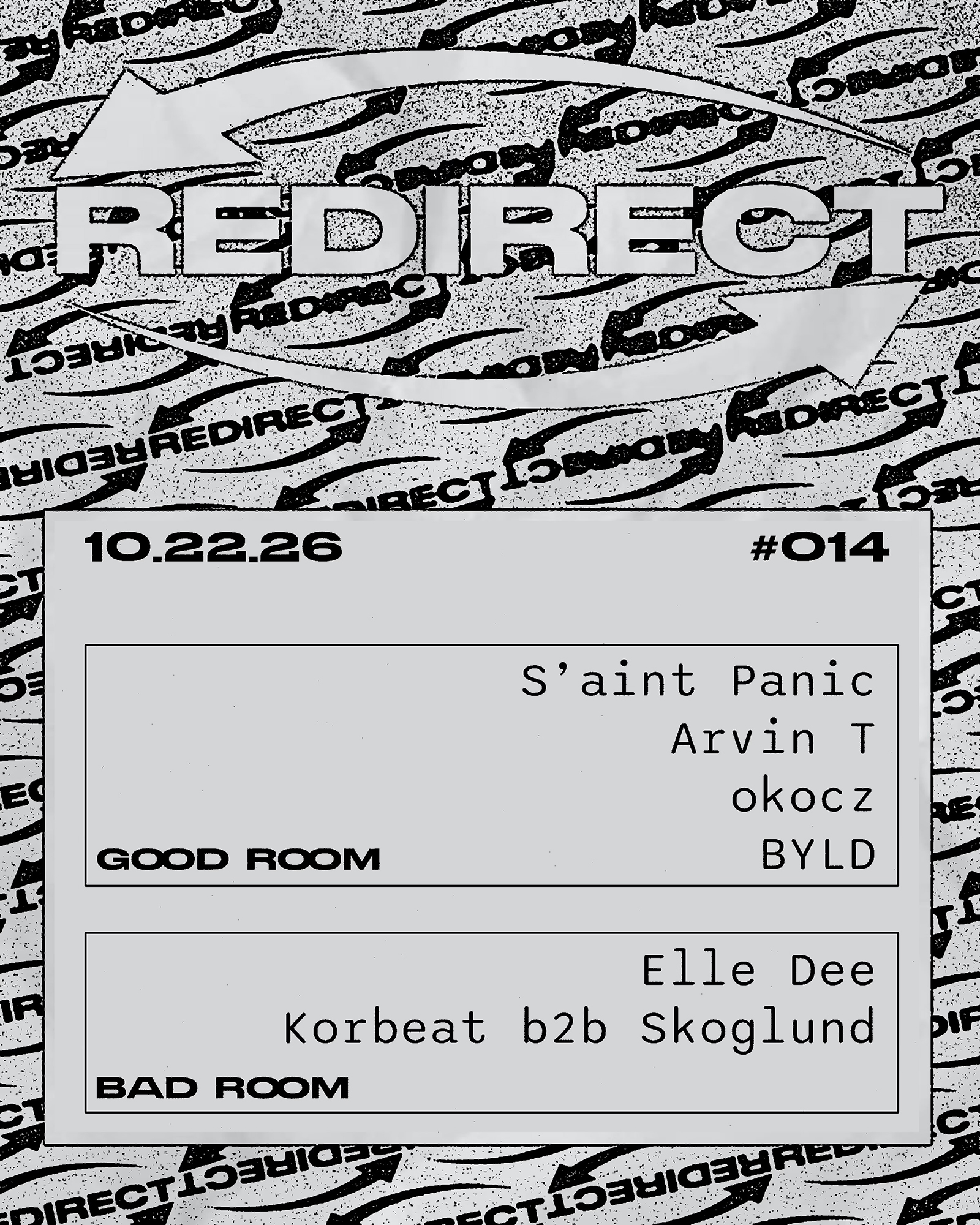 Redirect: S'aint Panic, Elle Dee, Arvin T, KORBEAT, okocz, skoglund, Byld